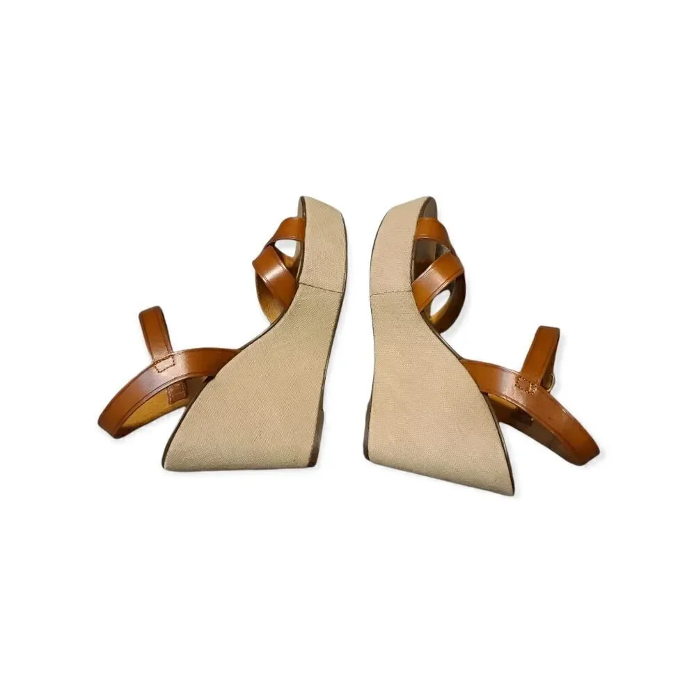 J. Crew Brown Leather Wedge Sandal Size 9